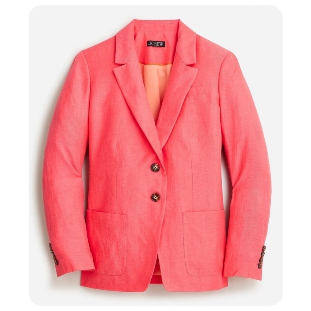 J. Crew Helena Blazer in Chelsea Linen-Cupro Blend in Papaya Pink Coral Size 8